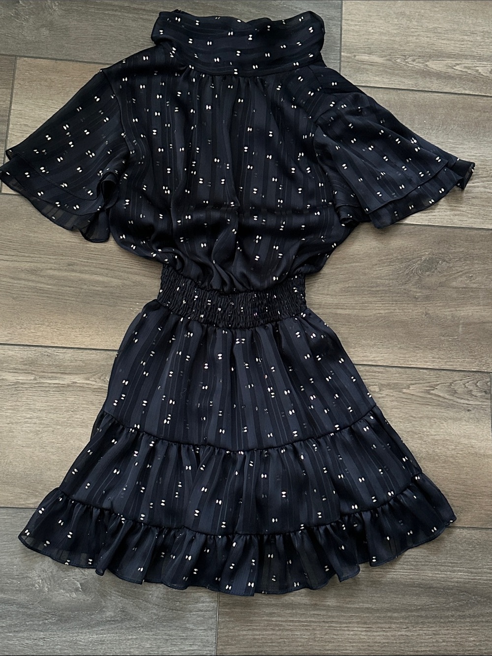 Misa Los Angeles Navy Dress with Gold Deails